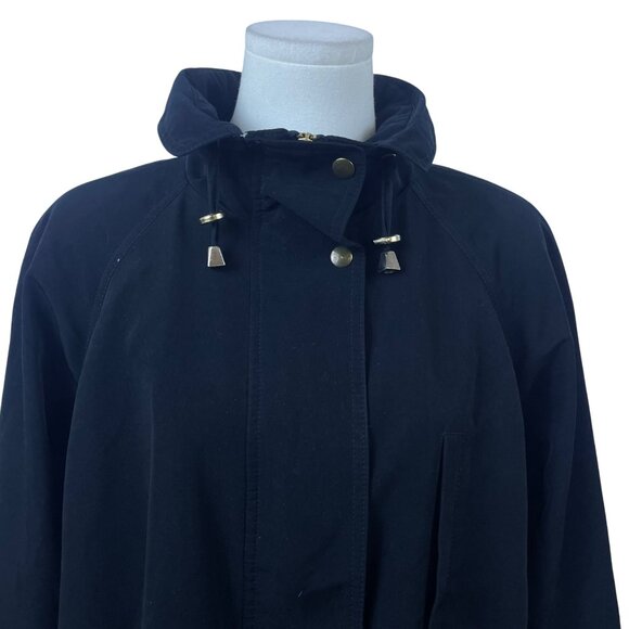 Mulberry Street Women’s Black Hooded Anorak Jacket Drawstring Waist Sz M - Picture 4 of 8